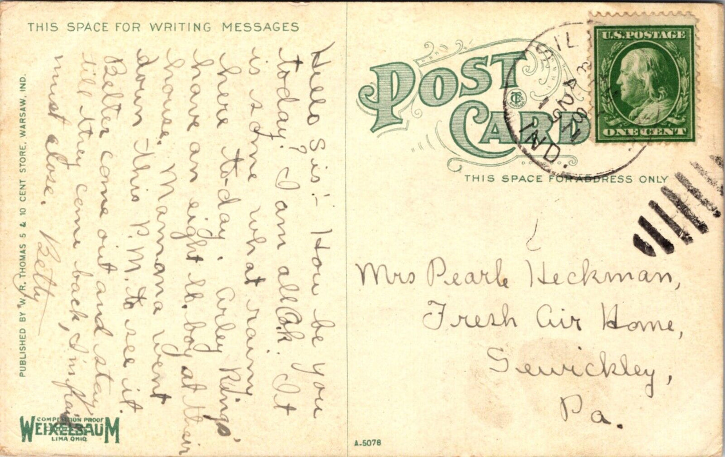 Postcard Beyer Bros. Cottage in Winona Lake, Indiana