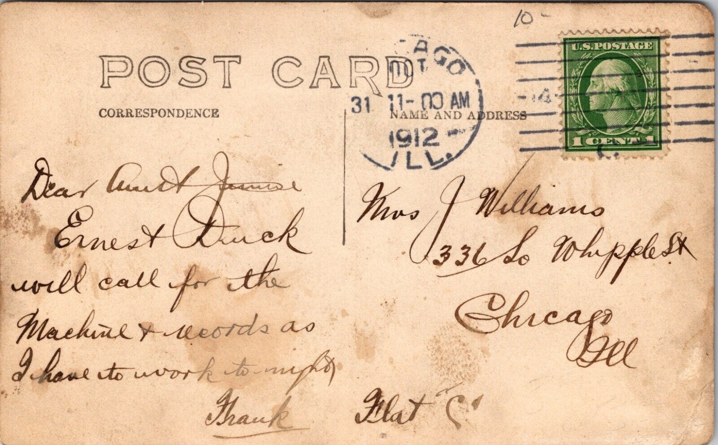 Real Photo Postcard Young Boys Driving Two Horse Pulled Wagon on Farm