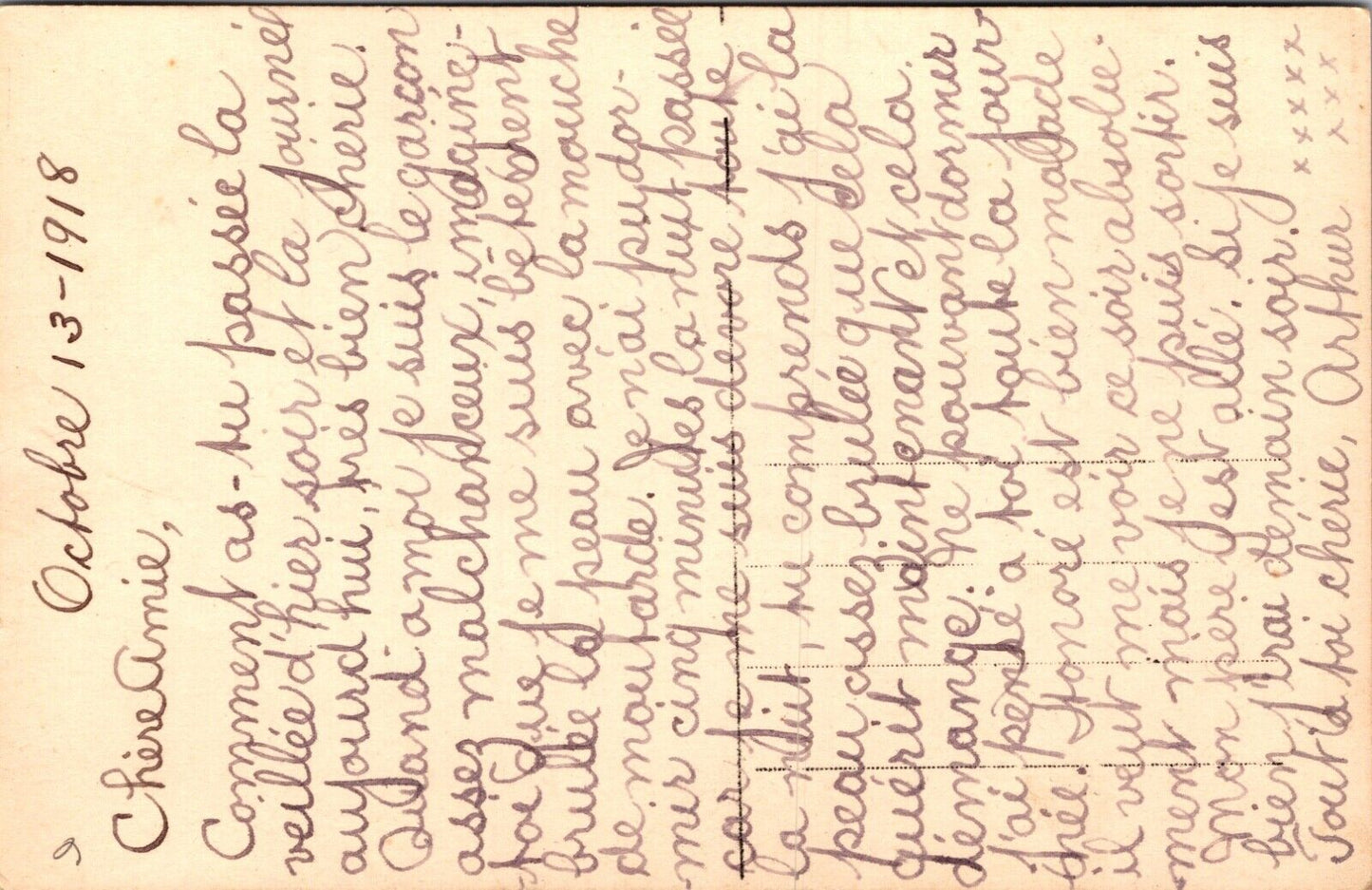 Hand Colored Real Photo Postcard Woman Writing Letters Flowers Desk K.S. Paris