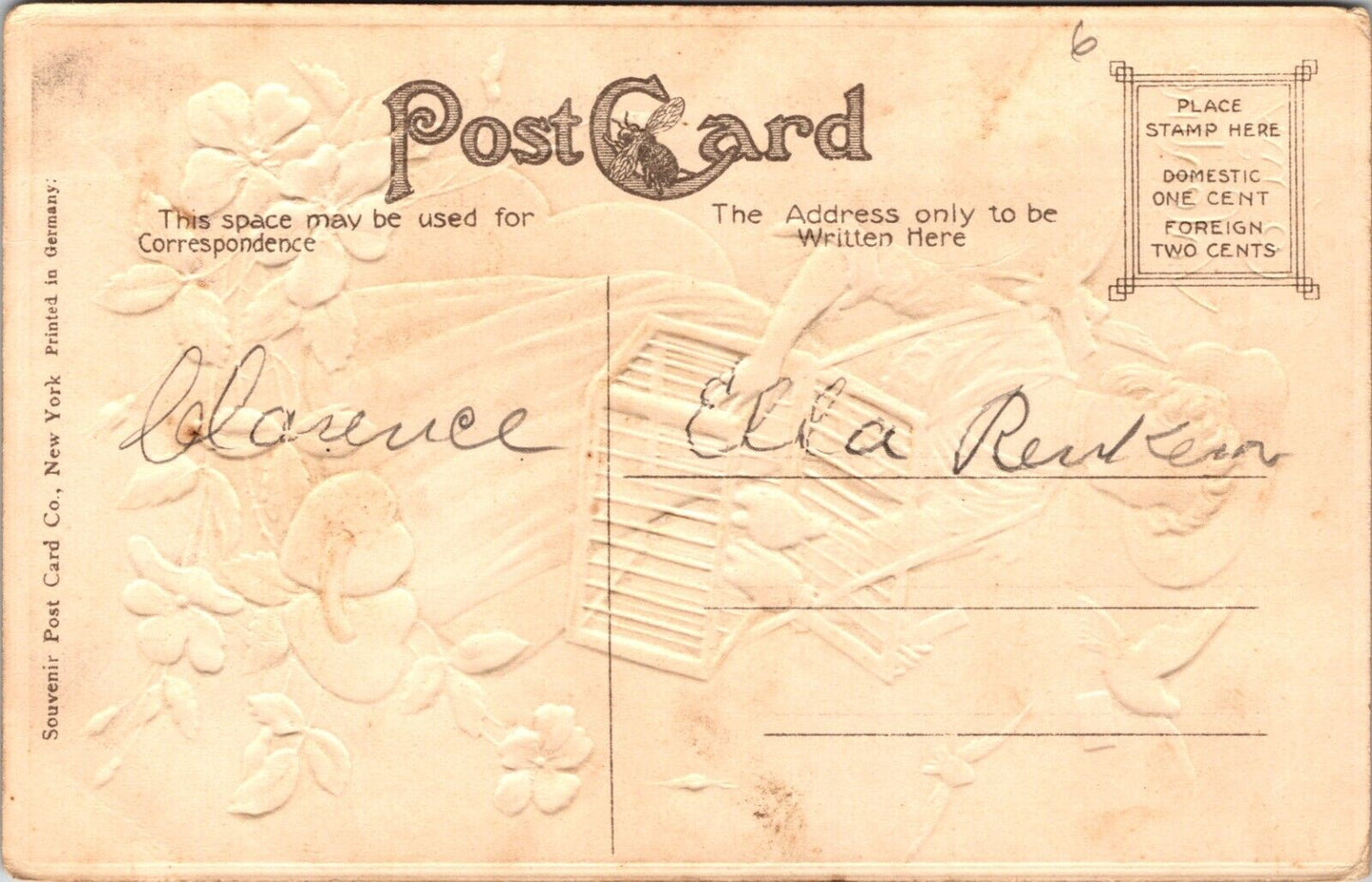 Vintage Valentine Postcard Lady Lets Pigeon Out of Wood Crate To Deliver Letter