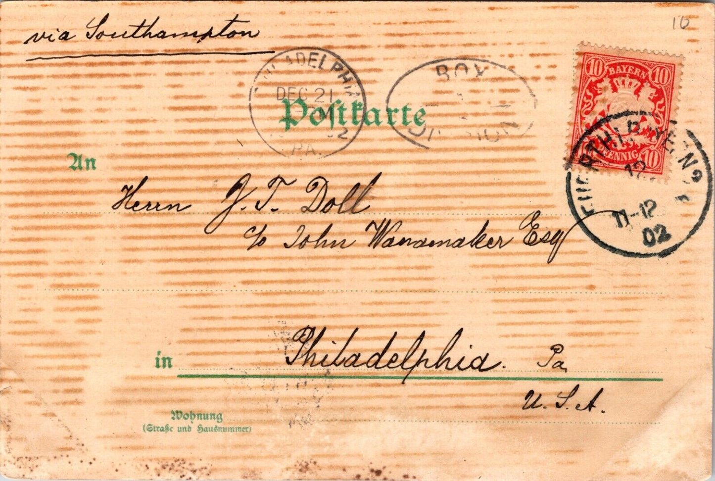 1902 Postcard Gruss Aus Nuremberg Germany City View Recipient: John Wanamaker