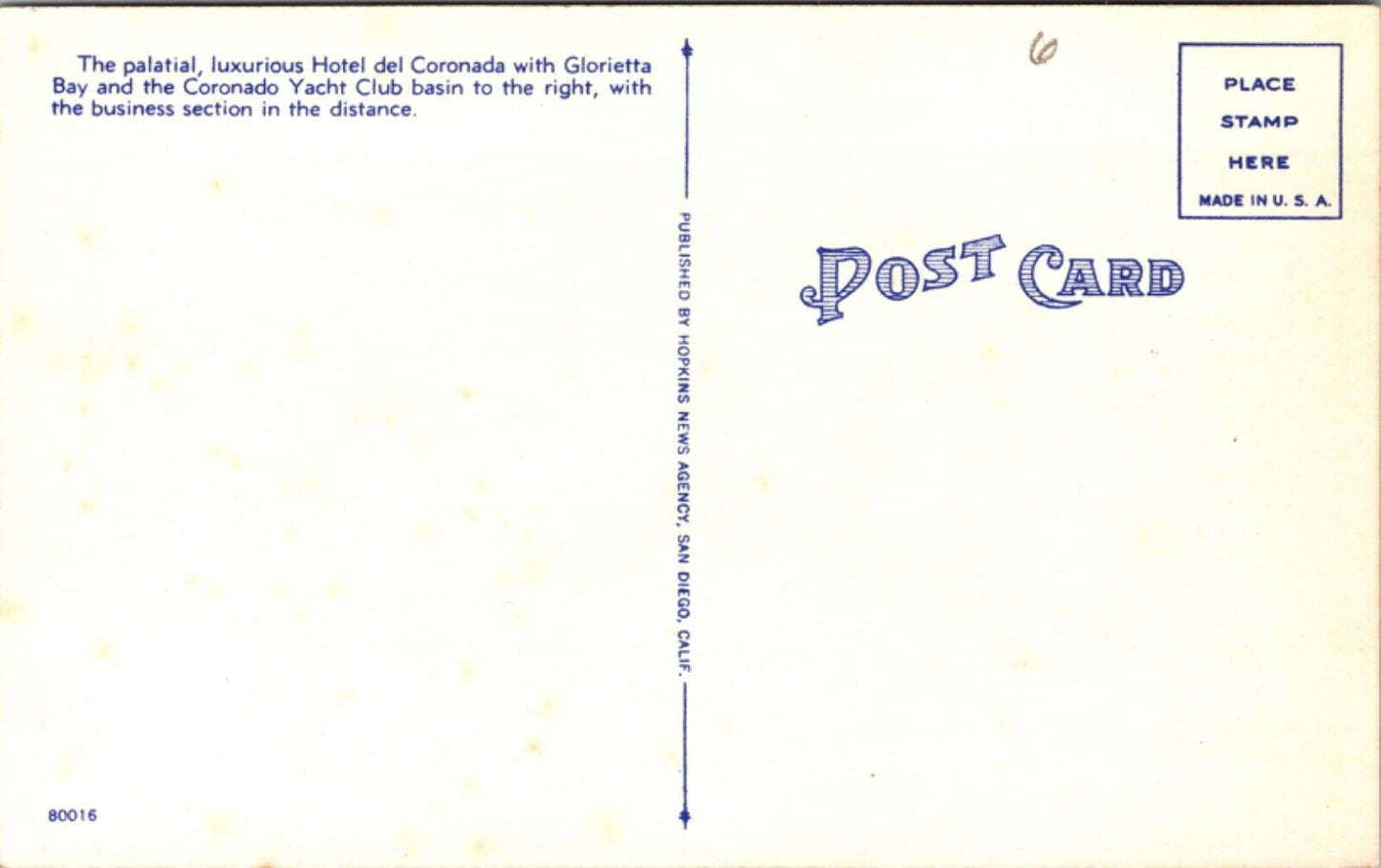 Linen Postcard Aerial View The Famous Hotel Del Coronado in Coronado, California