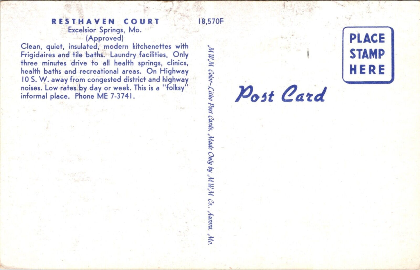 Postcard Resthaven Court on Highway 10 in Excelsior Springs, Missouri