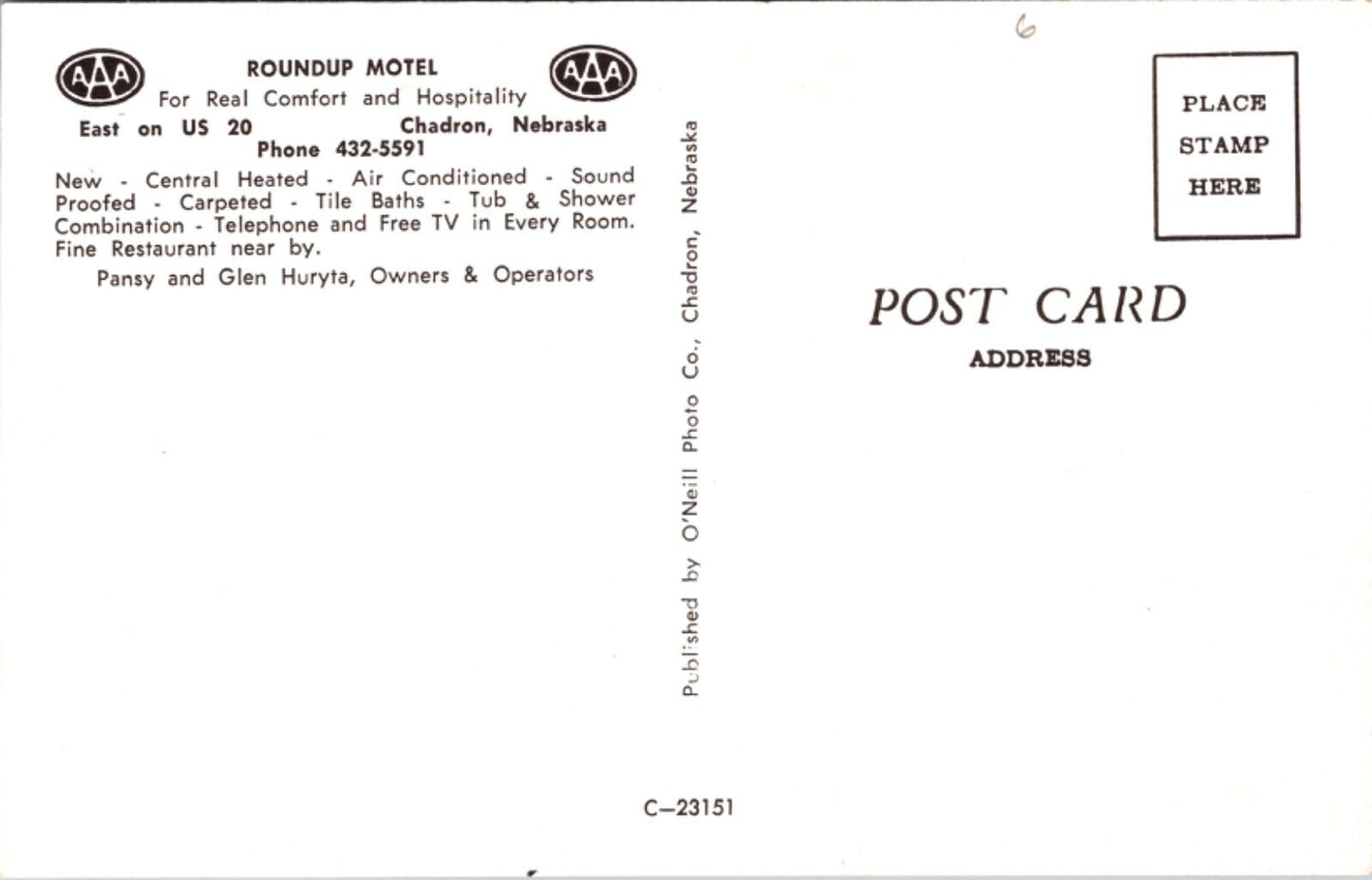 Postcard Roundup Motel, East on US 20 in Chadron, Nebraska