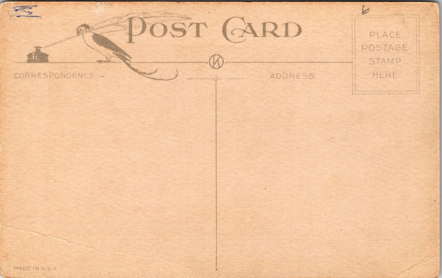 Vintage Christmas Postcard Boy & Girl Hide Behind Curtain Watch Santa Red Suit