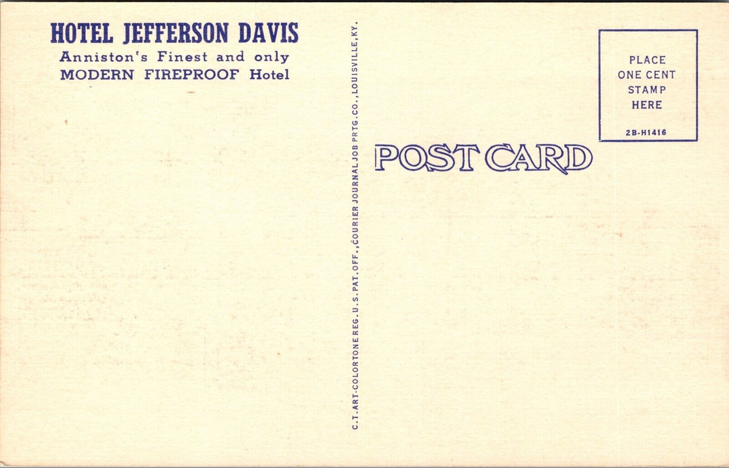 Linen Postcard Hotel Jefferson Davis in Anniston, Alabama