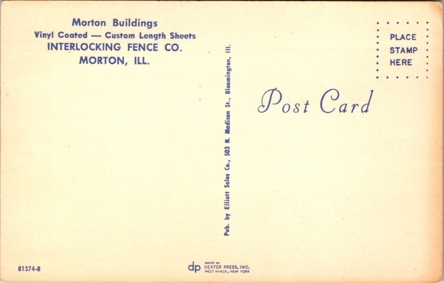 Postcard Morton Buildings Interlocking Fence Co Vinyl Coated in Morton, Illinois