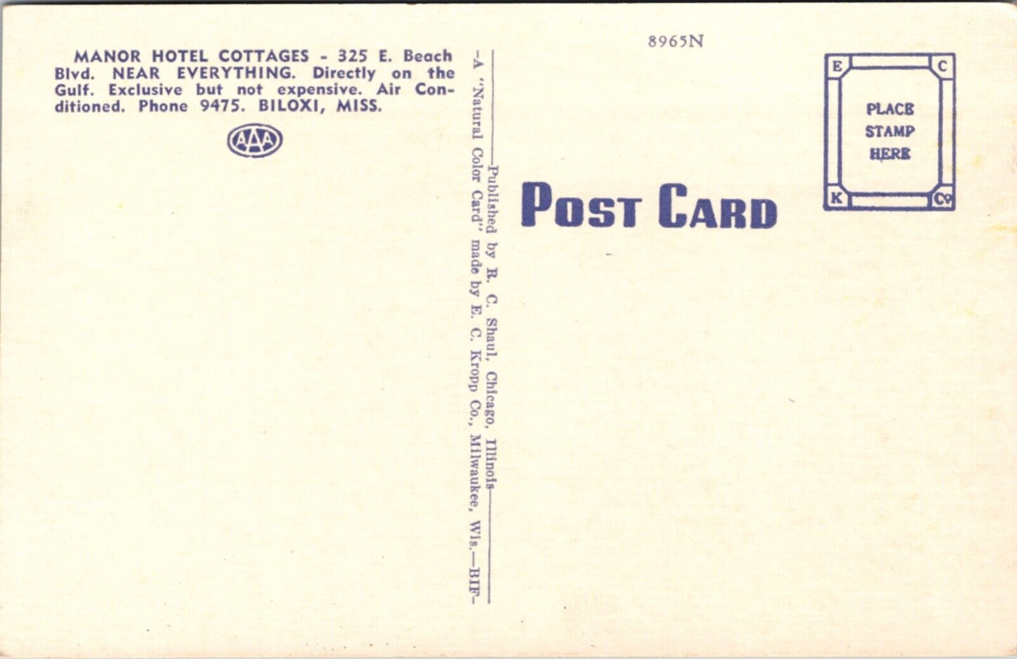 Linen Postcard Manor Hotel Cottages in Biloxi, Mississippi