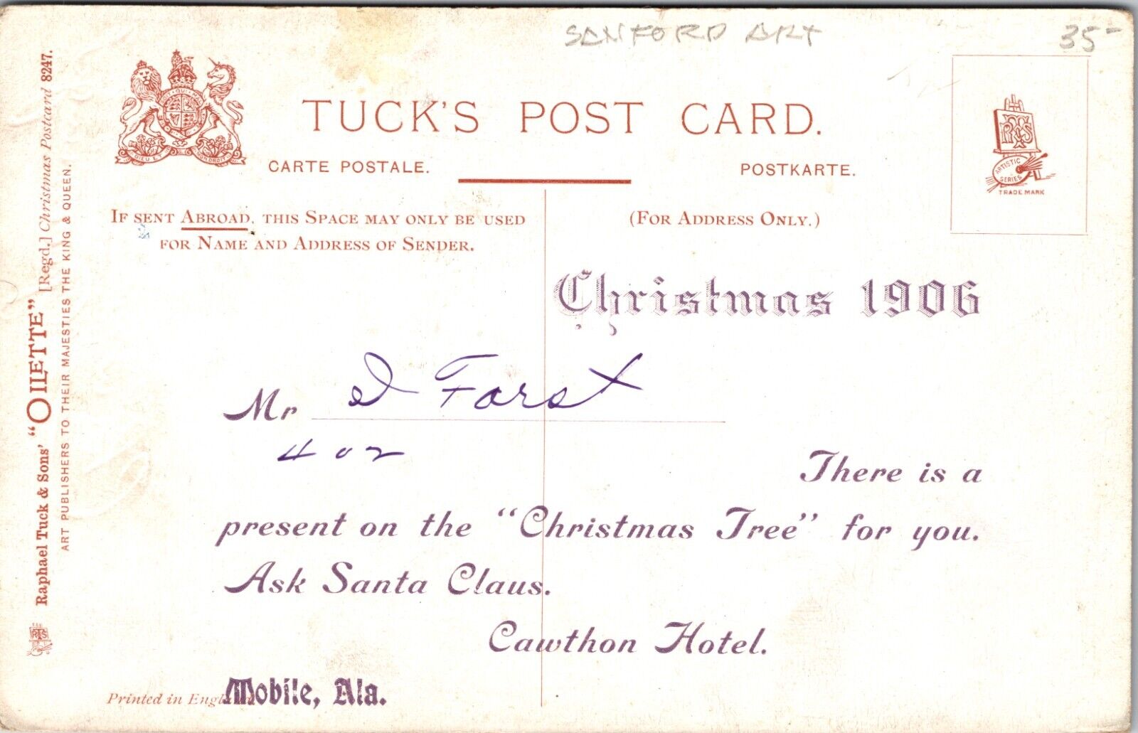 1906 Christmas Postcard a/s HD Sandford Santa Red Robe Chased by 3 Children