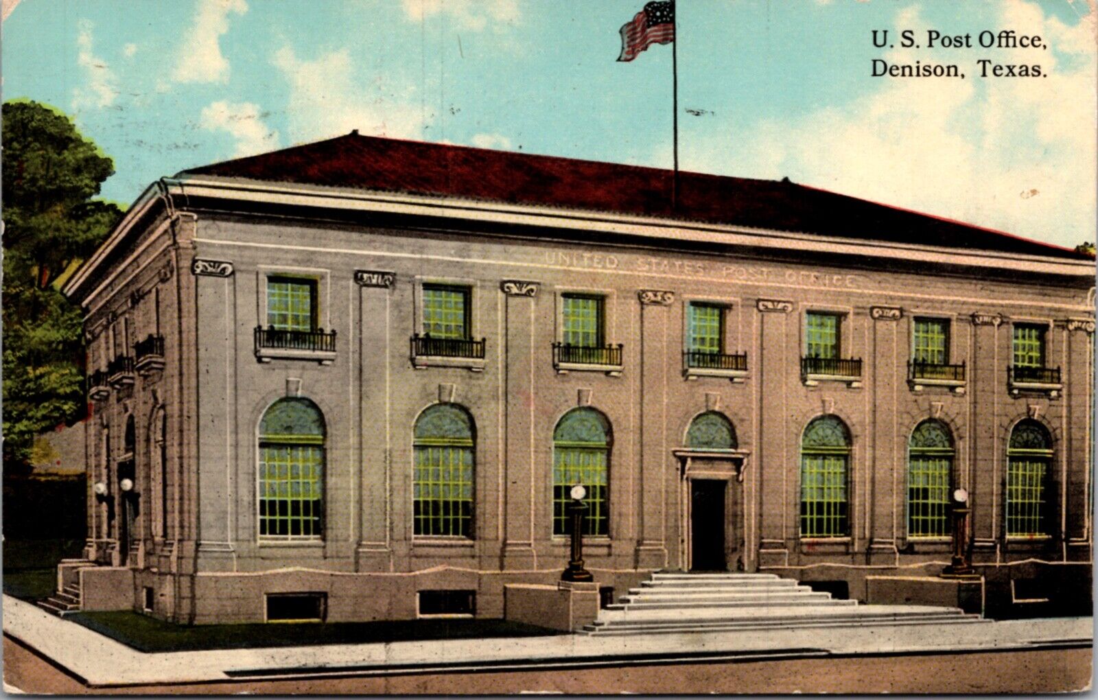 Postcard U.S. Post Office in Denison, Texas