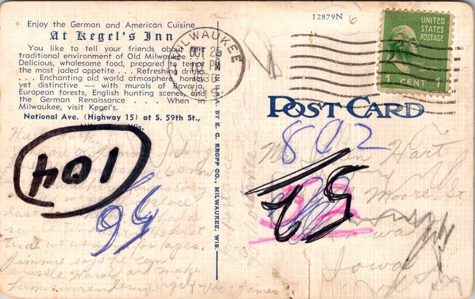 Linen Postcard Multiple Views Kegel's Restaurant and Bar in Milwaukee, Wisconsin