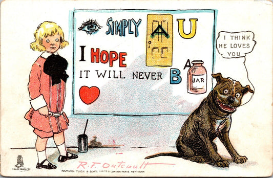 VIntage Valentine Rebus Card a/s Outcault Buster Brown & Dog Tige R Tuck3677