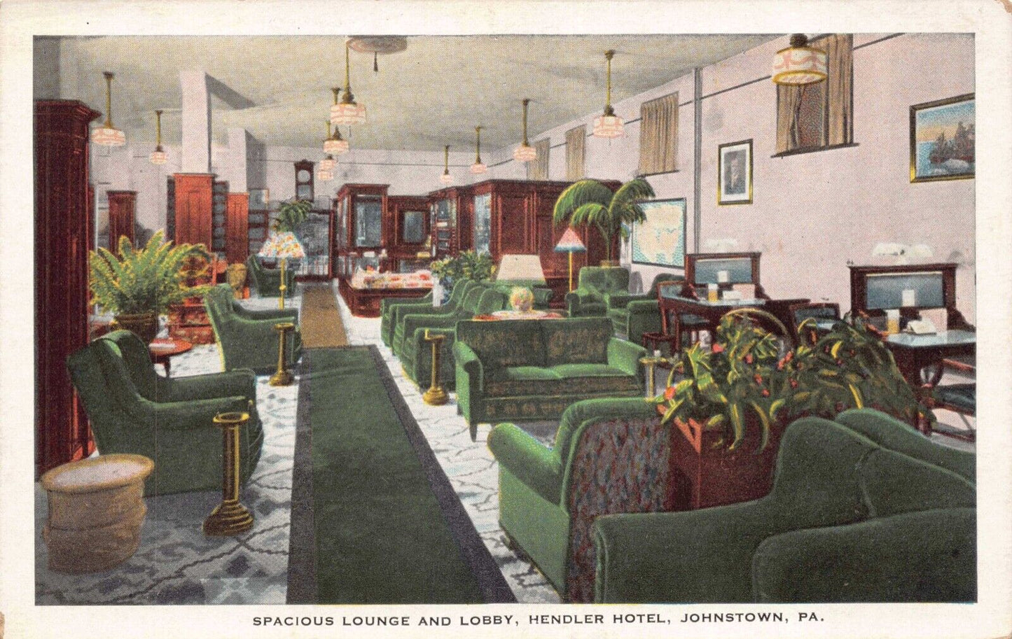Postcard Lounge and Lobby at Hendler Hotel in Johnstown, Pennsylvania