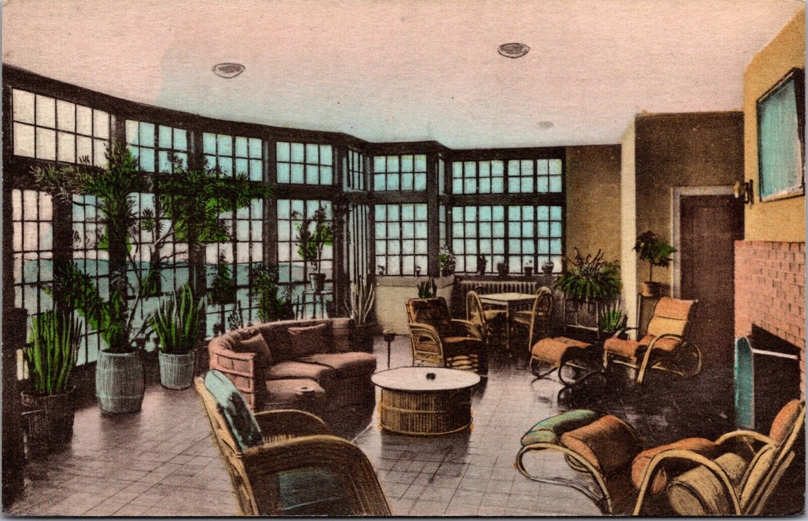 Hand Colored Postcard Solarium at The Mimslyn Hotel in Luray, Virginia