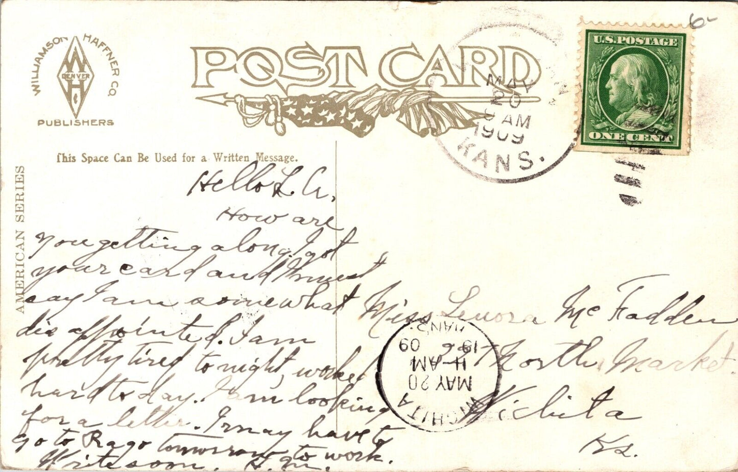 Vintage Valentine Postcard The Likes of U Cupid Standing on Globe 1909