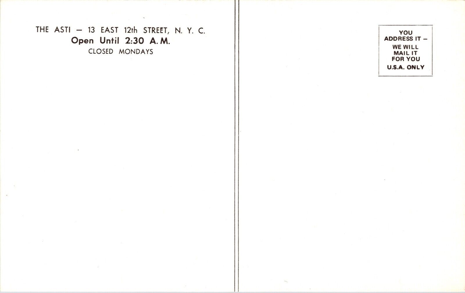 PC Adolph's Asti Restaurant Greenwich Village 13 East 12th Street New York City