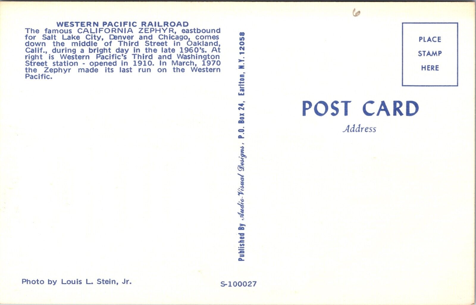 Western Pacific Railroad California Zephyr Train Third Street Oakland California