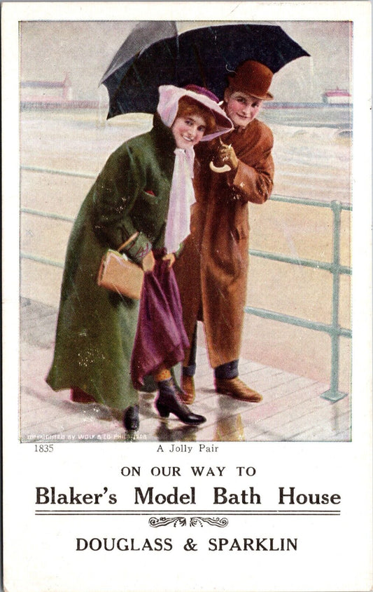 Wildwood NJ A Jolly Pair On Our Way to Blaker’s Bath House Advertising Postcard