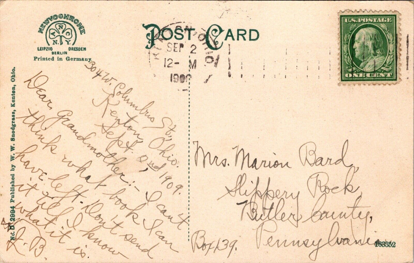 Postcard St. John's Evangelical Church in Kenton, Ohio