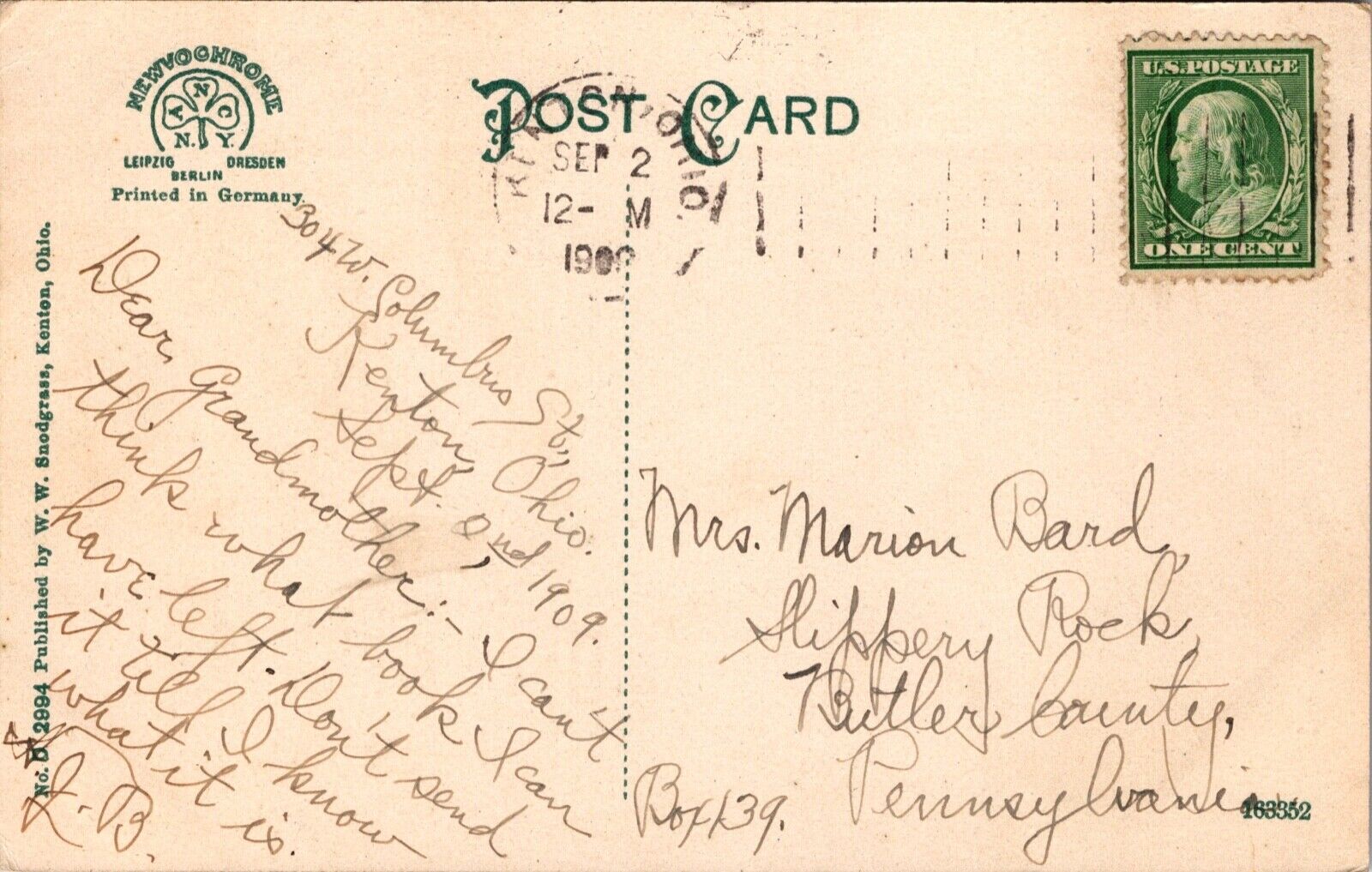 Postcard St. John's Evangelical Church in Kenton, Ohio