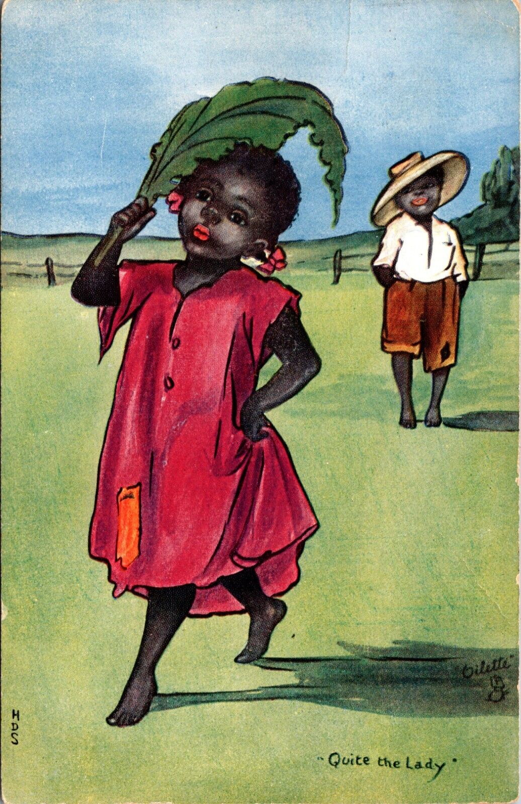1906 Postcard a/sHDS Little African-American in Girl Red Dress “Quite the Lady”