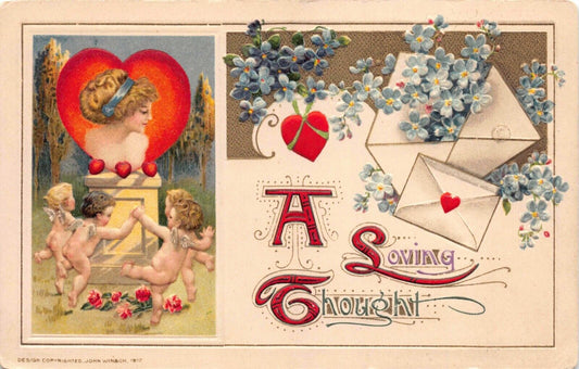 Winsch Valentine's Day PC Cherub Cupid Woman Heart Love Letters Flowers