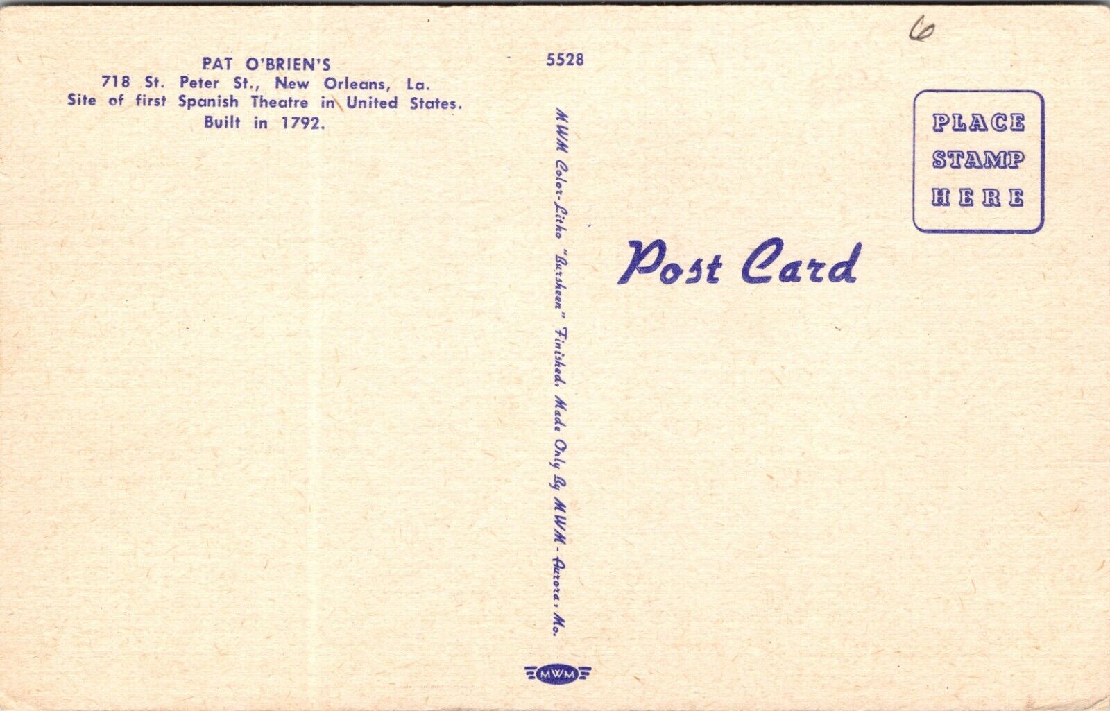 The Main Bar, Pat O'Brien's New Orleans Louisiana Postcard