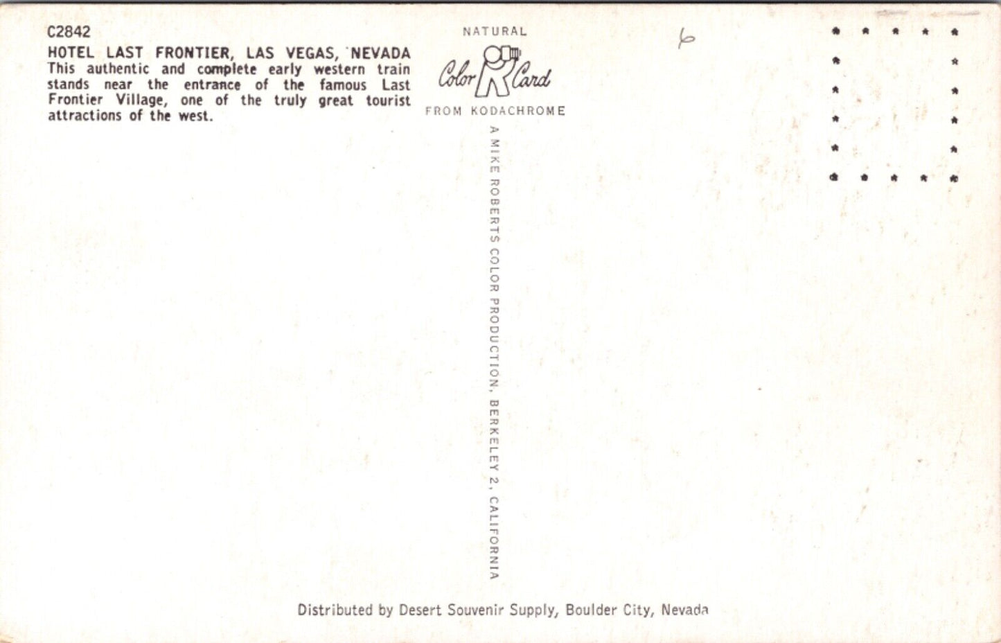 Postcard Wester Railroad Train at Hotel Last Frontier Village Las Vegas, Nevada