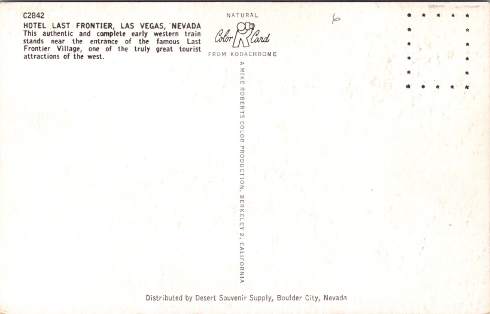 Postcard Wester Railroad Train at Hotel Last Frontier Village Las Vegas, Nevada