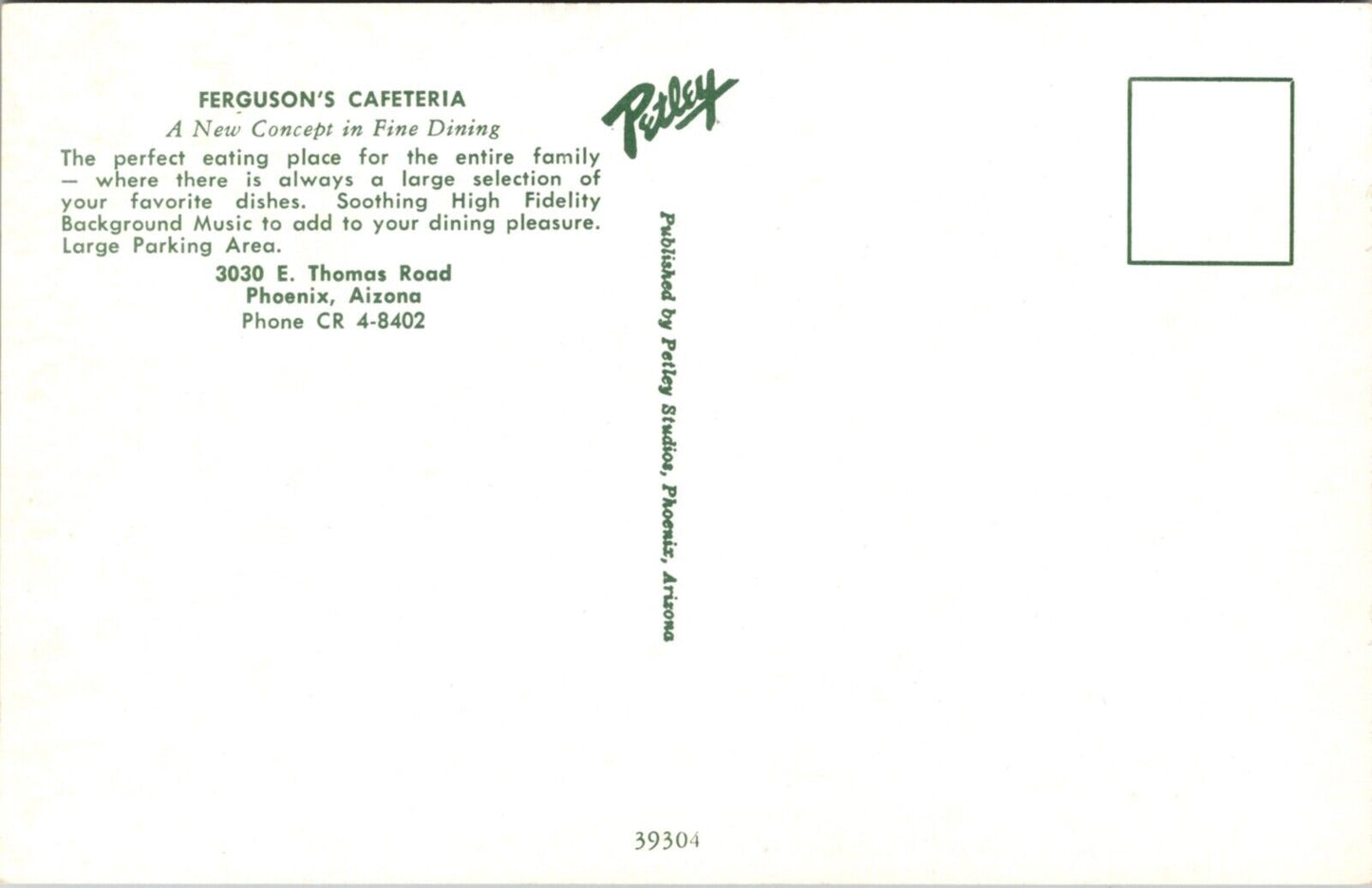 Postcard Ferguson's Cafeteria Restaurant 3030 East Thomas Road Phoenix, Arizona