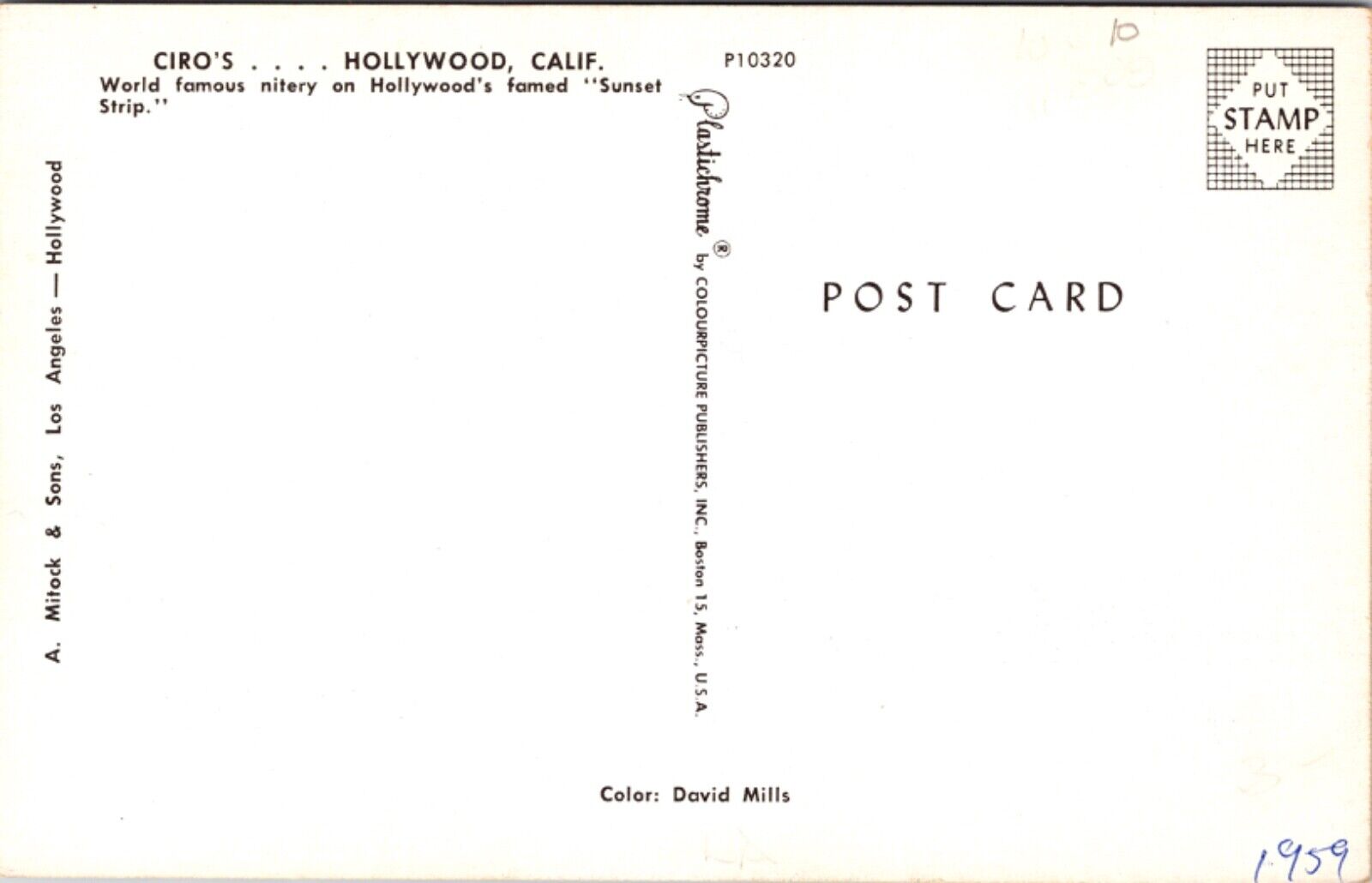 Postcard Nat King Cole at Ciro's on Sunset Strip in Hollywood, California