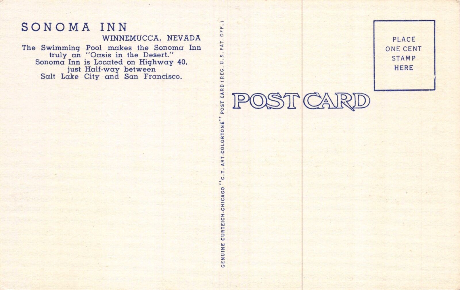 Linen Postcard Swimming Pool at Sonoma Inn in Winnemucca, Nevada