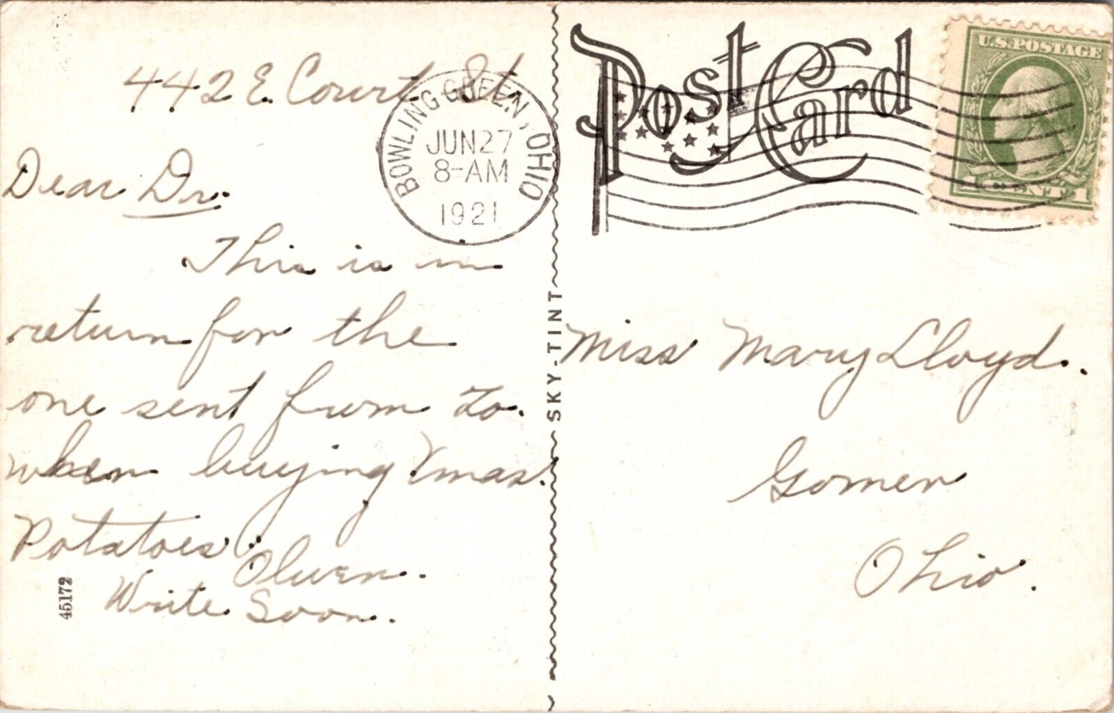 Postcard United States Post Office in Bowling Green, Ohio